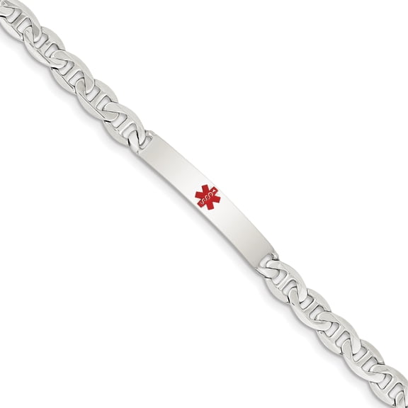 Sterling Silver Polished Medical Anchor Link ID Bracelet
