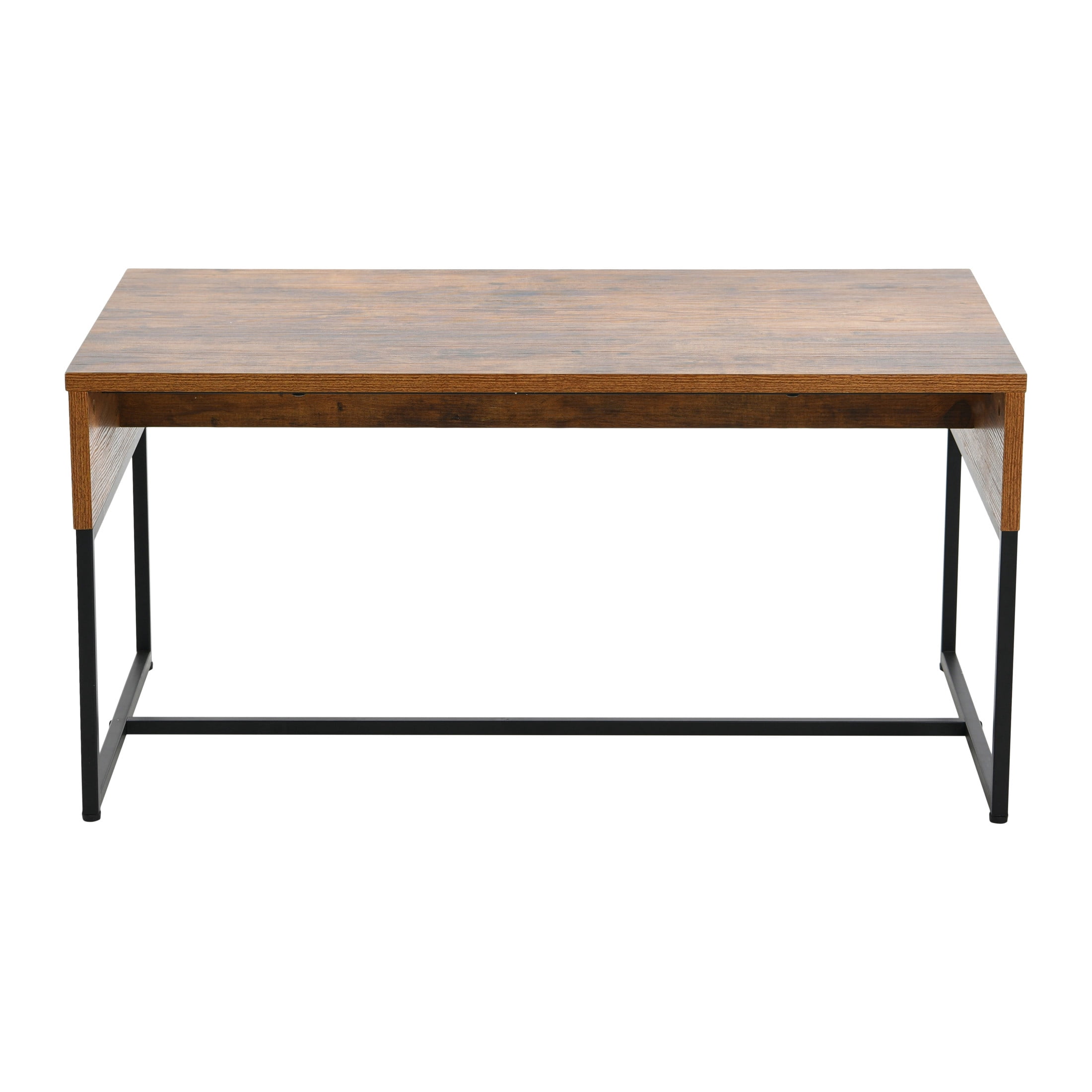 Household Essentials Wrap Rectangular Coffee Table Rustic Hickory Wood Grain and Black Metal