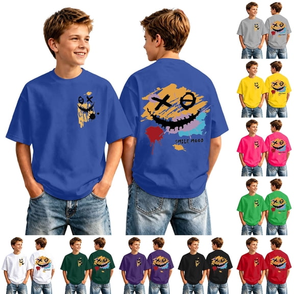 Boys Graphic Tees Under $10 Short Sleeve Shirts Casual Back to School Playwear Funny Cool #01 Red 12-13 Years