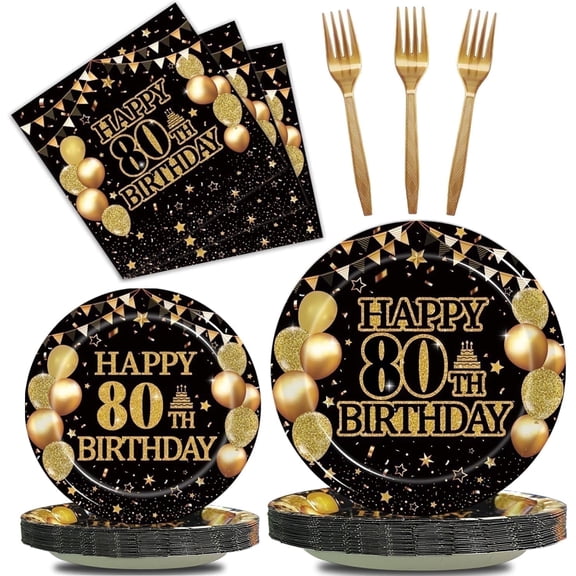 96Pcs 80th Birthday Theme Birthday Decorations，Back in 1946 Birthday Party Tableware Set for Men Women Cheers to 80 Years Birthday Party Dessert Plates Napkins Forks Favors, Serve 24
