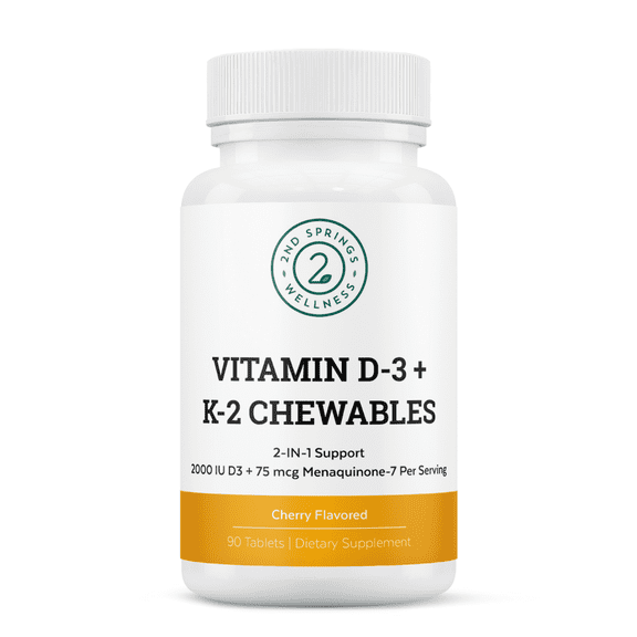 2nd Springs Vitamin D3   K2 Chewables - 2000 IU Vitamin D and MK7 K2 (Menaquinone-7) - Cherry Flavored Tablets