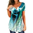 thumbnail image 2 of Camiseta de mujer Blusa informal Cuello en V Manga corta Botón Top, Azul Verde, M Methold  AP001374-22, 2 of 5