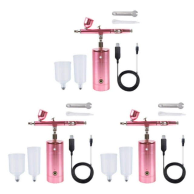 bedienty Compact Airbrush Air Compressor Kit Set Versatile Spray Painting Portable Pink 1.49x5.1x5.7 Inch 3Set