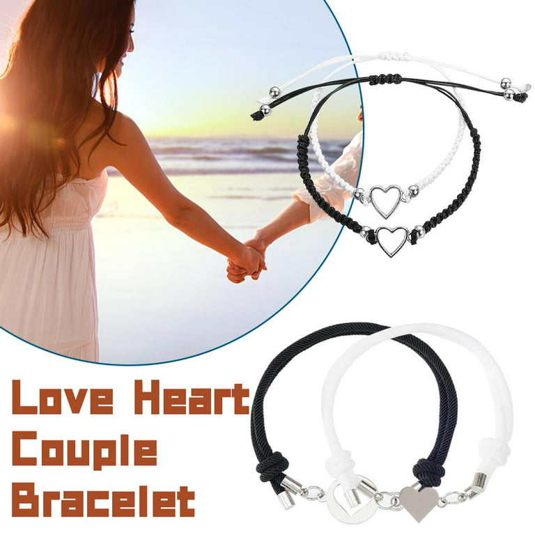 TPALPKT Love Heart Bracelets Gifts-NEW Adjustable Jewelry for Best Lover Beads Girlfriend Bracelets White Unisex Hand Crafted Bracelet Couple Boyfriend Black Matching Friend