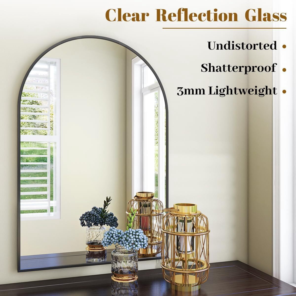 SHATTERVUE 24"x 16.1" Arched Vanity Mirror Bathroom Mirror Wall Mounted, Black