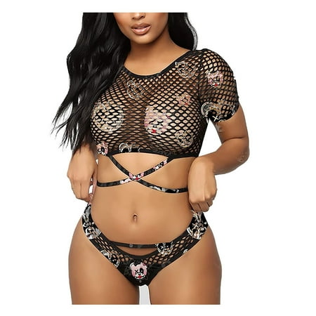 

Mrat Seamless Briefs Women s Brief Panty Pack Fashion Ladies Lingerie Set Net Gauze Print Two-piece Hollow Briefs Seamless Panties Multi Pack