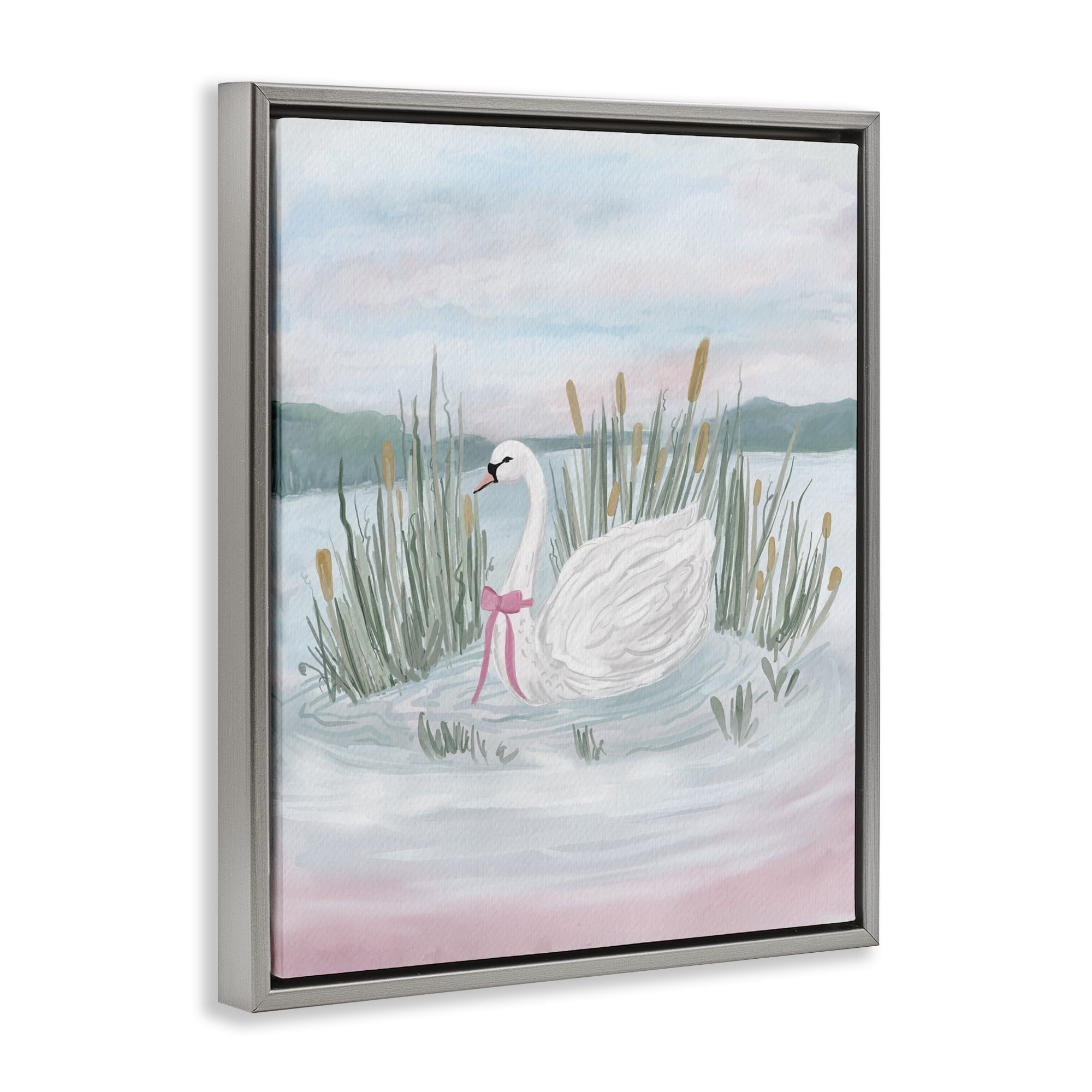 Stupell Industries Swan Serenade on Lake Gray Framed Floater Canvas Wall Art, design by Adreane Fippinger