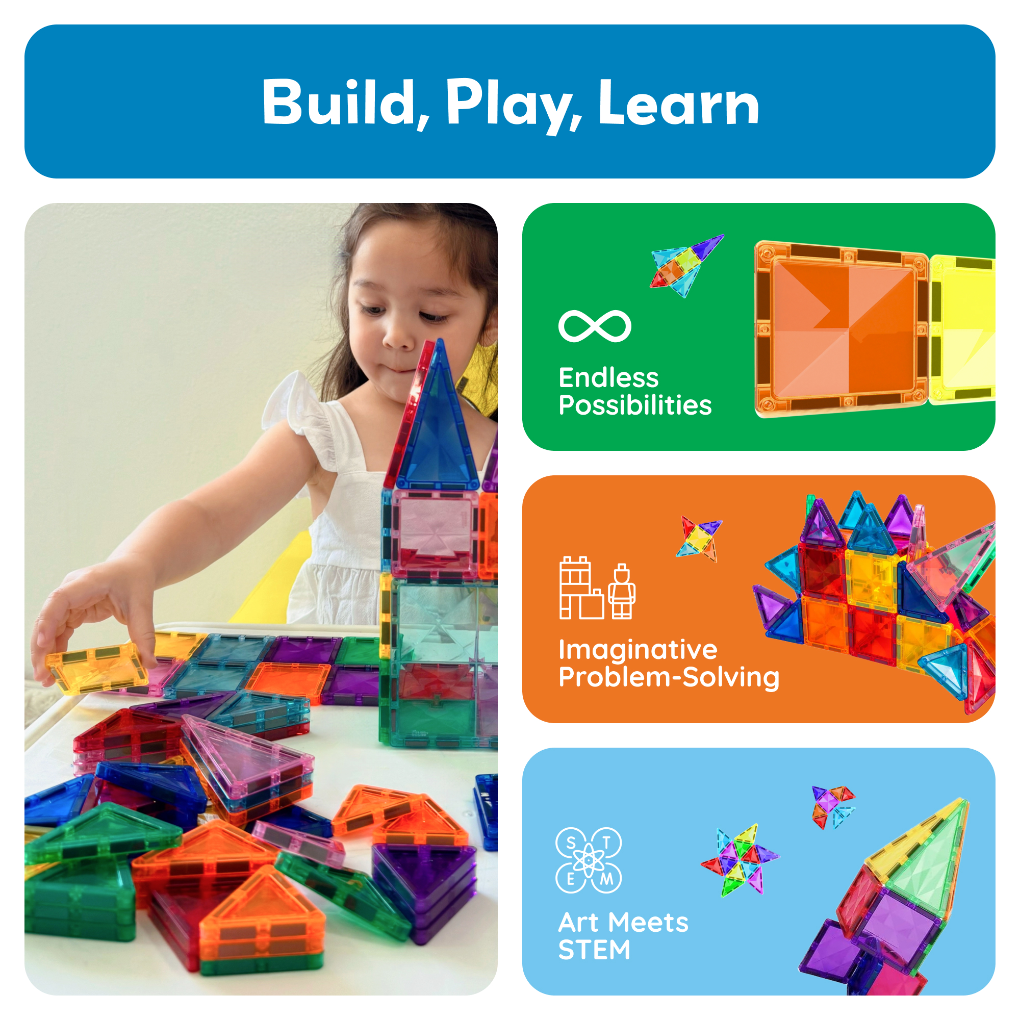PicassoTiles Mini Magnetic Tiles Diamond Set, 61 Pieces photo 3