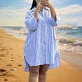 thumbnail image 5 of Zpzdpjkx Women's Striped Button Down Shirt Dress Loose 3/4 Sleeve Oversized Split Hem Casual Mini Dress, 5 of 9