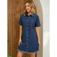 thumbnail image 2 of DARING DIVA Short Sleeve Denim Collared Button Front Jean Dress S Dark Blue, 2 of 7