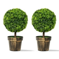 Gymax 2PCS 22'' Artificial Topiary Ball Tree Fake Boxwood Plant Home Office Decor