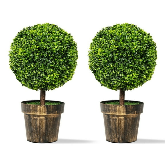 Gymax 2PCS 22'' Artificial Topiary Ball Tree Fake Boxwood Plant Home Office Decor
