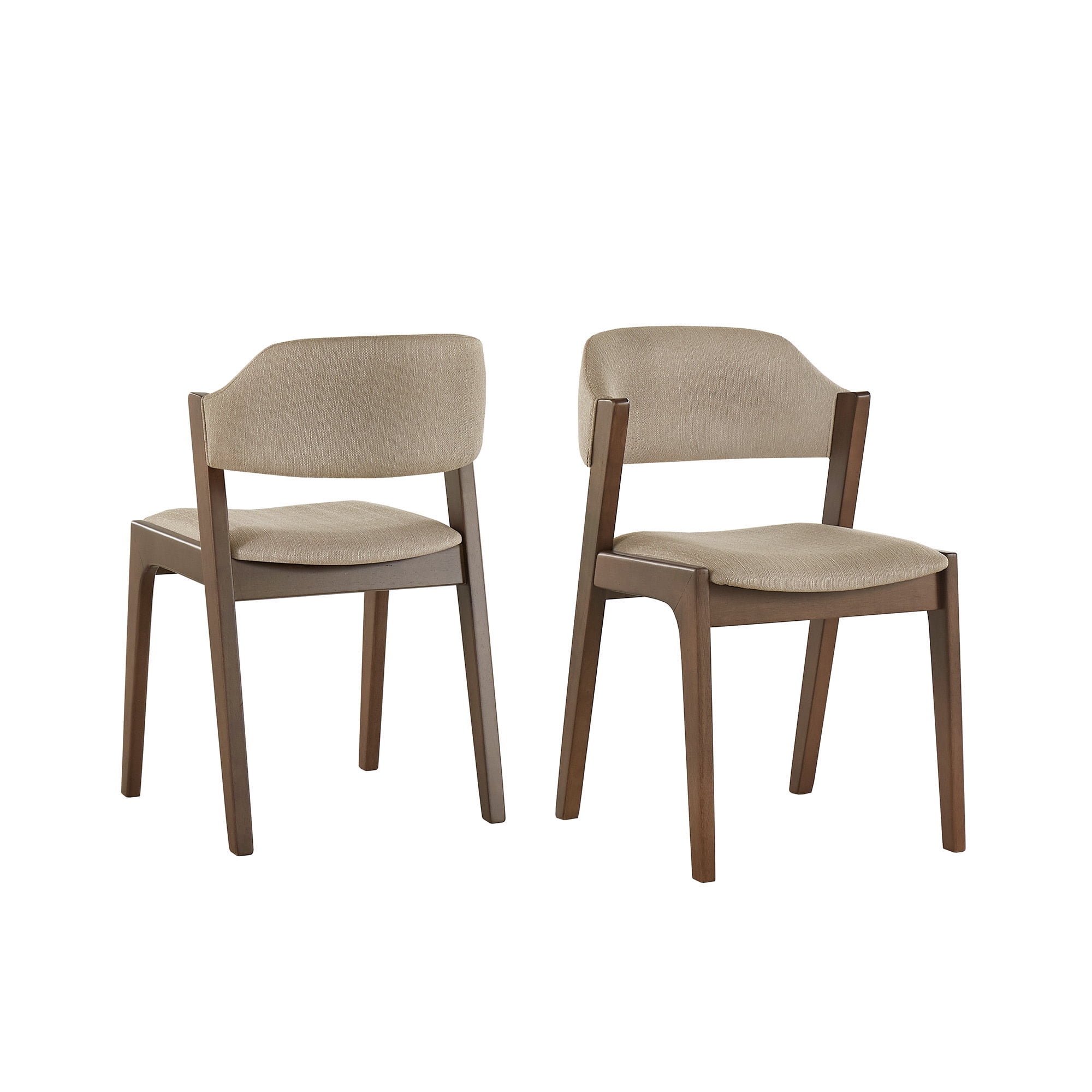 Weston Home Skovde Modern Walnut Finish Dining Chair, Set of 2, Beige Fabric