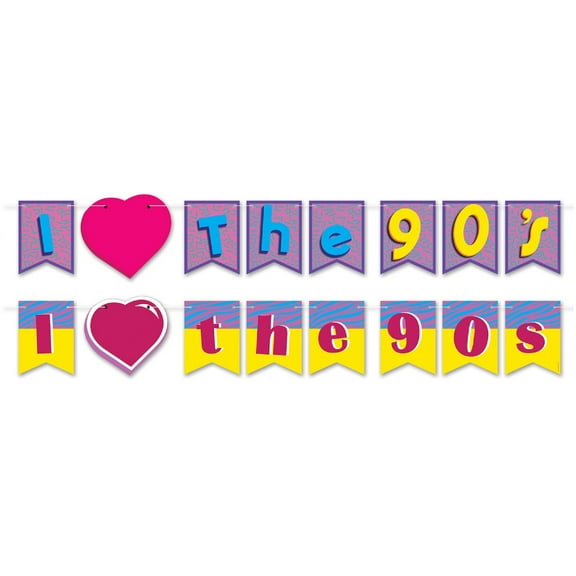 Set of 96 Red, Blue, and Yellow “I Love the 90's" Streamers 12"