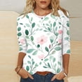 thumbnail image 3 of JTZGDY Womens 3/4 Sleeve Tops Dressy Casual Floral Printed Summer Oversized Crewneck Tunic Blouse Lightweight Relaxed Fit Cozy Pullover T-Shirts Multicolor#02 L, 3 of 6