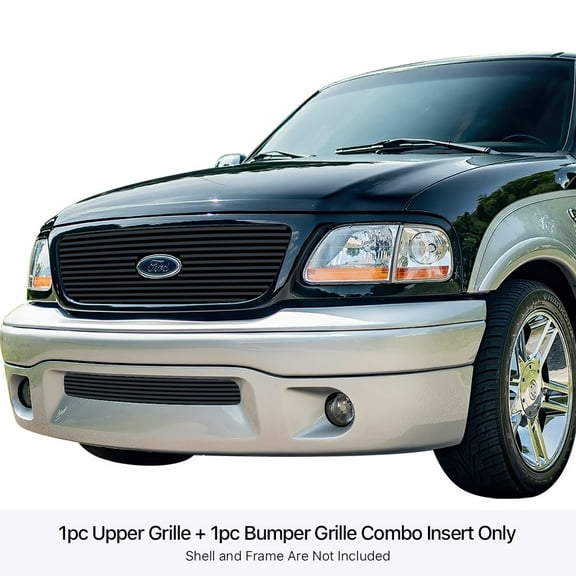 APS 2001-2003 Ford F-150 Harley Davidson Black Stainless Steel Billet Grille 8x6 horizontal billet