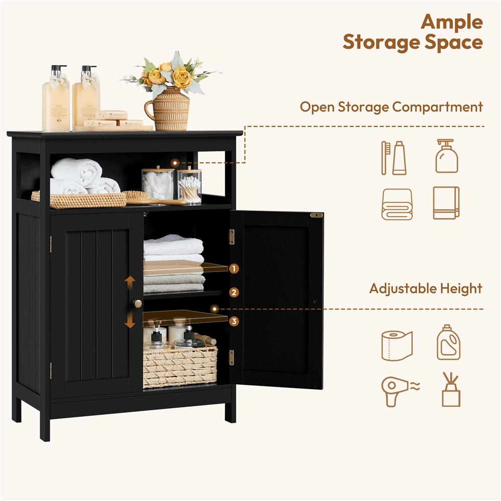 Alden Design 31.5" Tall Freestanding Wooden Bathroom Cabinet with Two Doors, Black