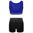 thumbnail image 2 of inhzoy Kids Girls Ballet Yoga Dance Athletic Outfit 2 Piece Rhinestone Crop Top V-front Shorts Set Blue+Black 6, 2 of 6