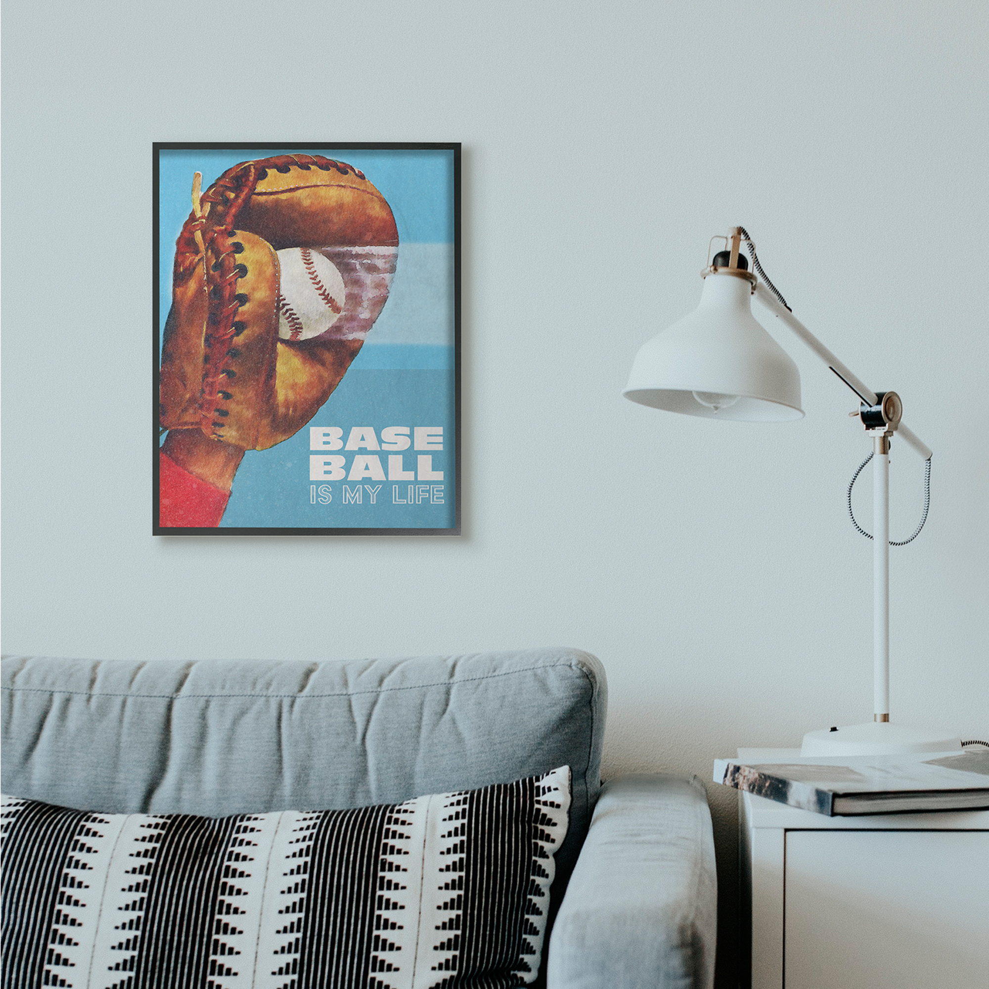 Stupell Industries Baseball Is My Life Mitt Red Blue Sports Design Framed Wall Art by The Saturday Evening Post