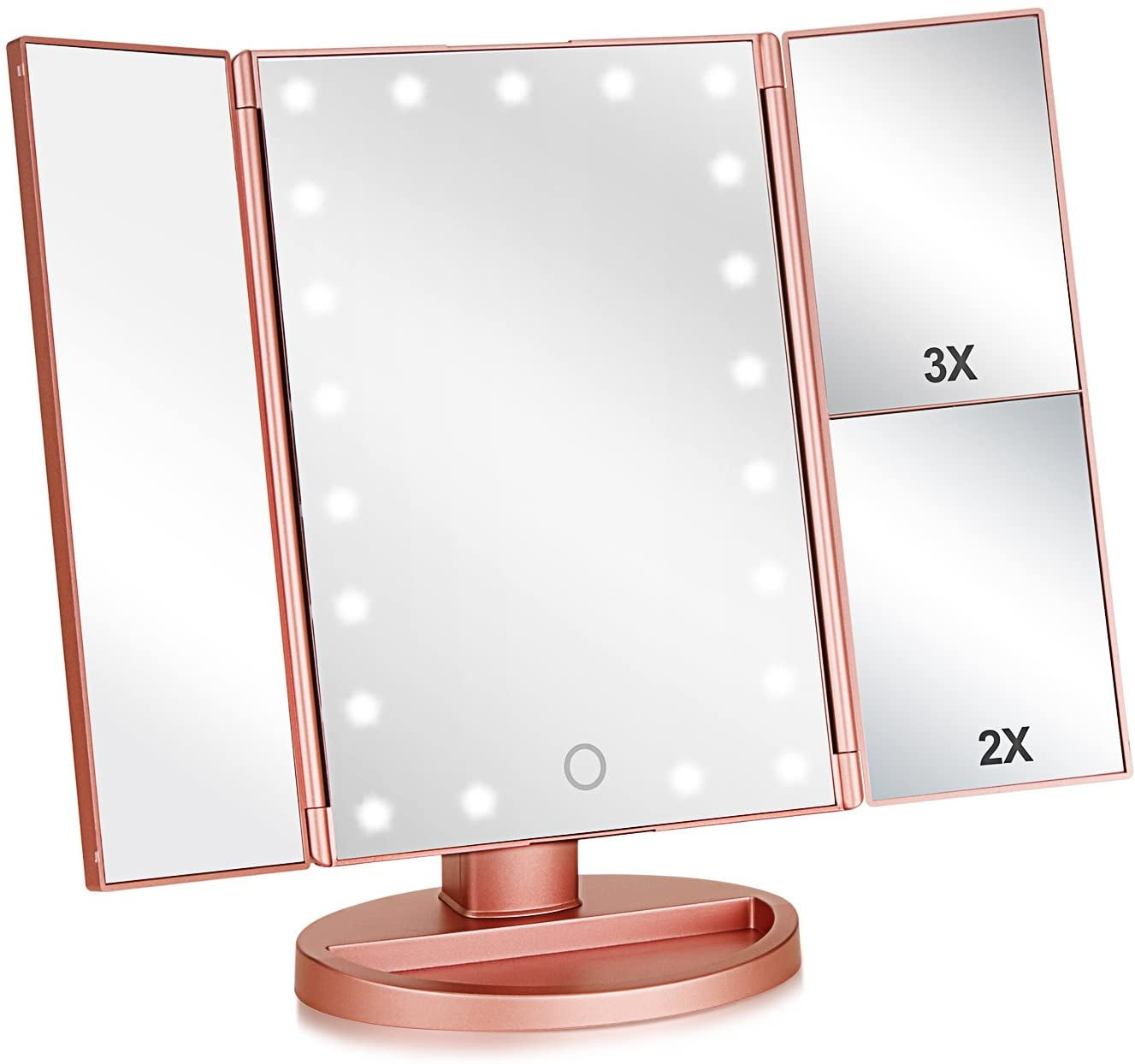 Flymiro Trifold Lighted Vanity Makeup Mirror with 3x/2x