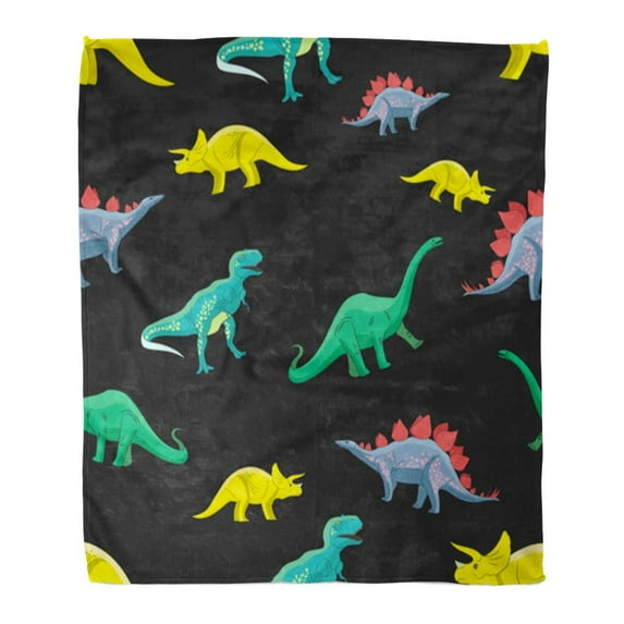 SIDONKU Throw Blanket 58x80 Inches Boy Dinosaurs Pattern Cartoon Characters Children Black Dino Retro Monster Warm Flannel Soft Blanket for Couch Sofa Bed