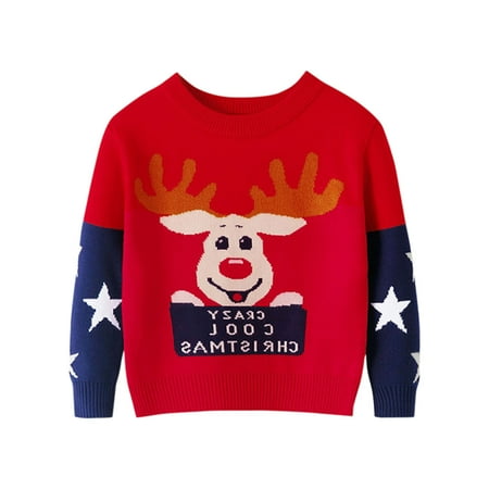 

HBYJLZYG Christmas Elk Pullover Sweaters Warm Sweatshirt Tops For Baby Young Winter Long Sleeve Round Neck Elk Printed With Clothes Soft Warm Xmas For 2-7 Years