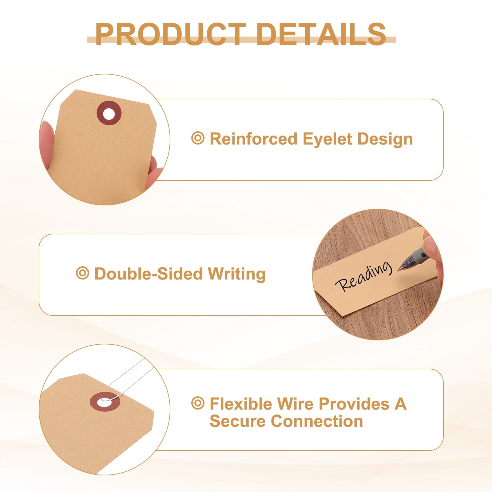 Uxcell Blank Shipping Tags Shipping Tags with Wire Manila Hang Label Tags with Reinforced Eyelet for Inventory Gift Label Brown 4-3/4"
