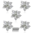 thumbnail image 2 of 15 Pcs Poinsettia Fleurs Artificielles Décorations d'Arbre Ornements Paillettes Rouges avec Clips, 2 of 8