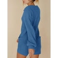 thumbnail image 4 of xiaxaixu Women’s Ribbed Knit Rompers Long Sleeve Solid Color Button Down Jumpsuit Shorts Loungewear, 4 of 8