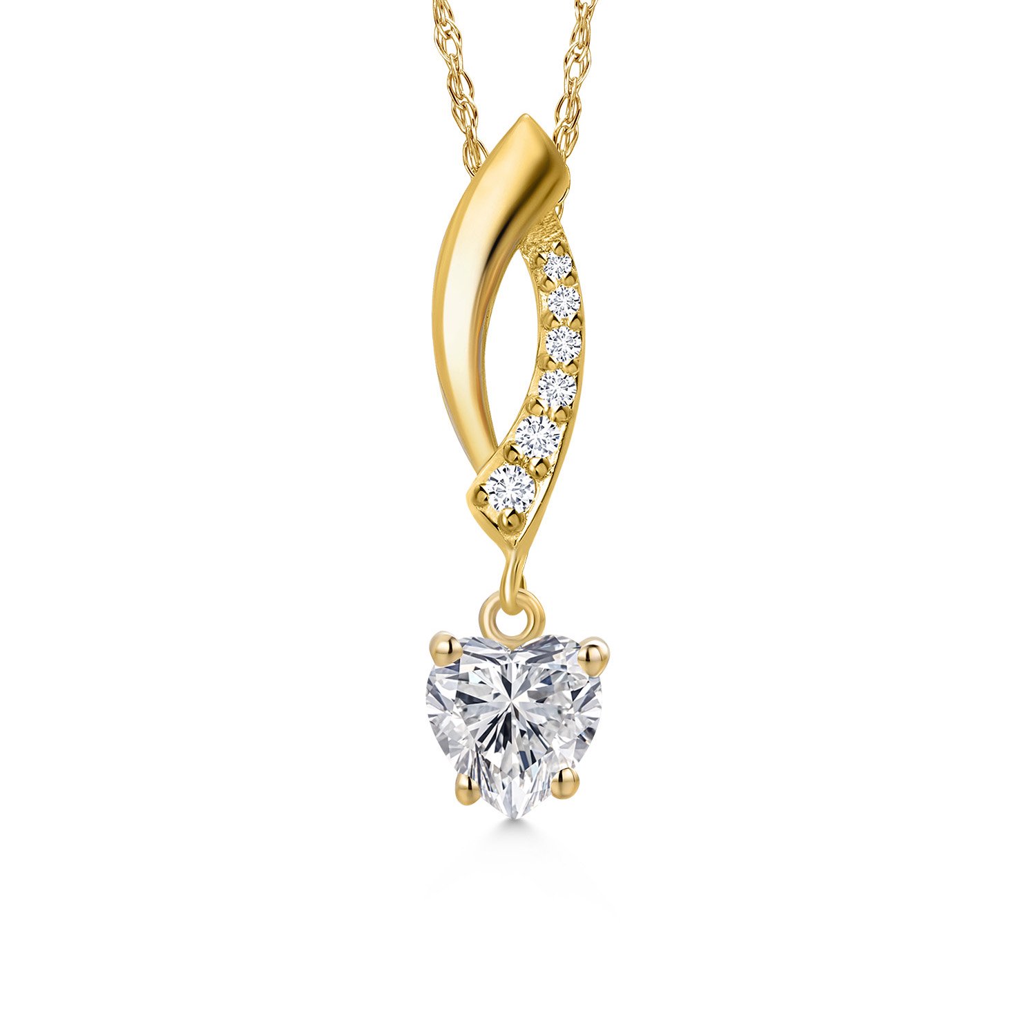 Gem Stone King 10K Yellow Gold Lab Grown Diamond Pendant Necklace for Women | 0.57 Cttw | Gemstone April Birthstone | Heart Shape 5MM | DEF Color | VVS-VS Clarity | With 18 inch Chain