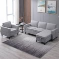 thumbnail image 3 of ZAFLY Convertible Sectional Sofa Set,3-Seat L Shape Sofa with Storage Ottoman and Armchair,Living Room Furniture Couch Set Sectional Couches Set for Living Room,Bedroom,Apartment,Light Grey, 3 of 7