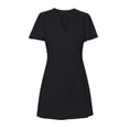 thumbnail image 4 of Dolkfu Mini Women'S Clothing Short Sleeve V-Neck Faux-Wrap Black Dresses Solid Retro Vintage Relaxed Fit Modern Cotton Blend Garments Black,S, 4 of 6