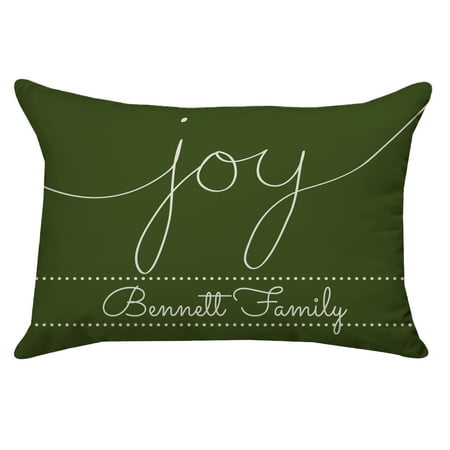 Personalized Joy Green Poplin Throw Pillow 14 X 20