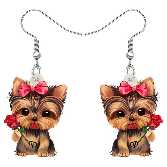 Valentine's Day Acrylic Cute Rose Yorkshire Terrier Dog Earrings Puppy Dangle Jewelry Gift For Women