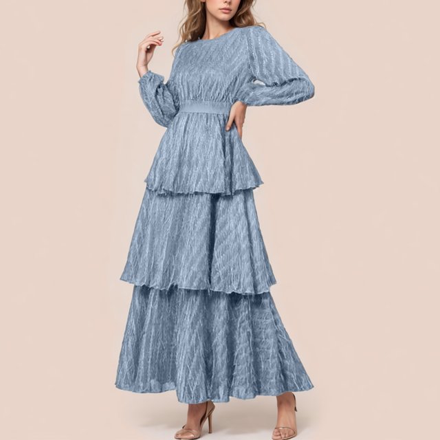 Gspmoly Robes d'Été pour Femmes, Robe Décontractée de Fête pour Femmes en Dentelle, Taille Cintrée, Manches Longues, Col Rond, Robe de Cocktail, Liquidation