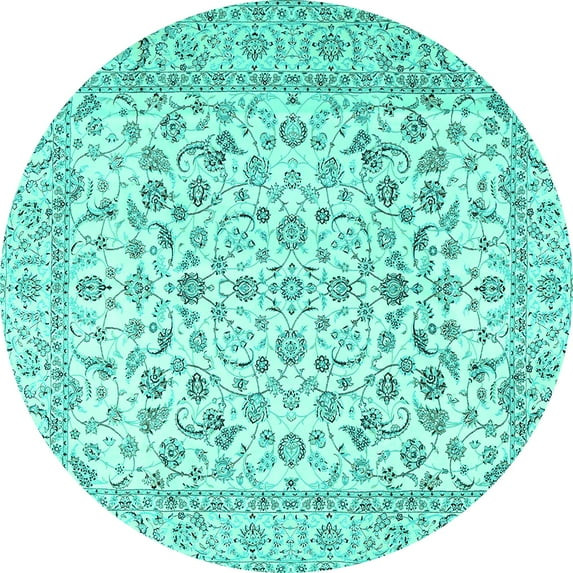 Ahgly Company Machine Washable Indoor Round Persian Turquoise Blue Traditional Area Rugs, 7' Round