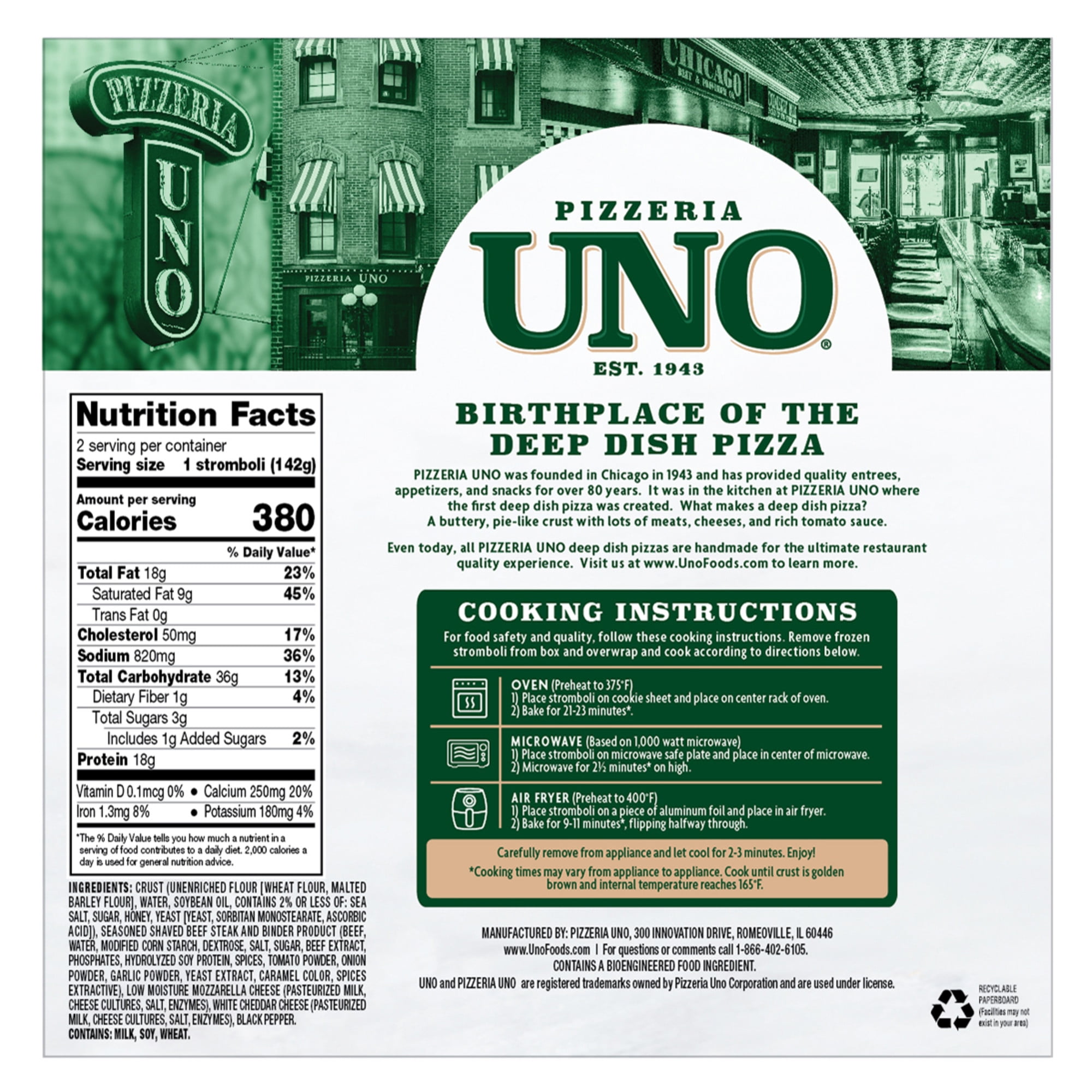 Pizzeria Uno Steak & Cheese Stromboli, 5 oz, Twin Pack, Frozen