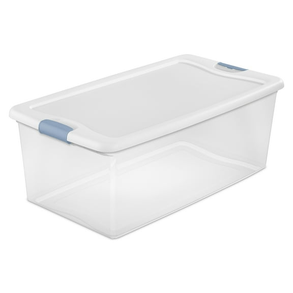 Sterilite 106 Quart Clear Plastic Storage Bin with White Latch Lid, 20 Pack
