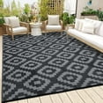 thumbnail image 2 of HOMERRY Geometric Plaid Outdoor Rug Straw Plastic Area Rug for Balcony Pool RV Waterproof Reversible Carpet, Gray/Black, 5'x 8', 2 of 6