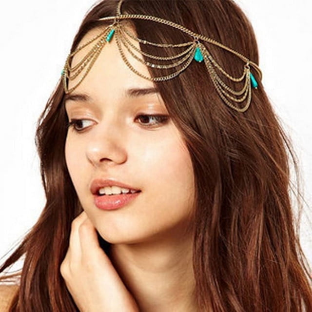 Head Chain Sequins Gold Layered Hair Chains Jewelry Festival Halloween Prom Costume Headpiece for Women and Girls