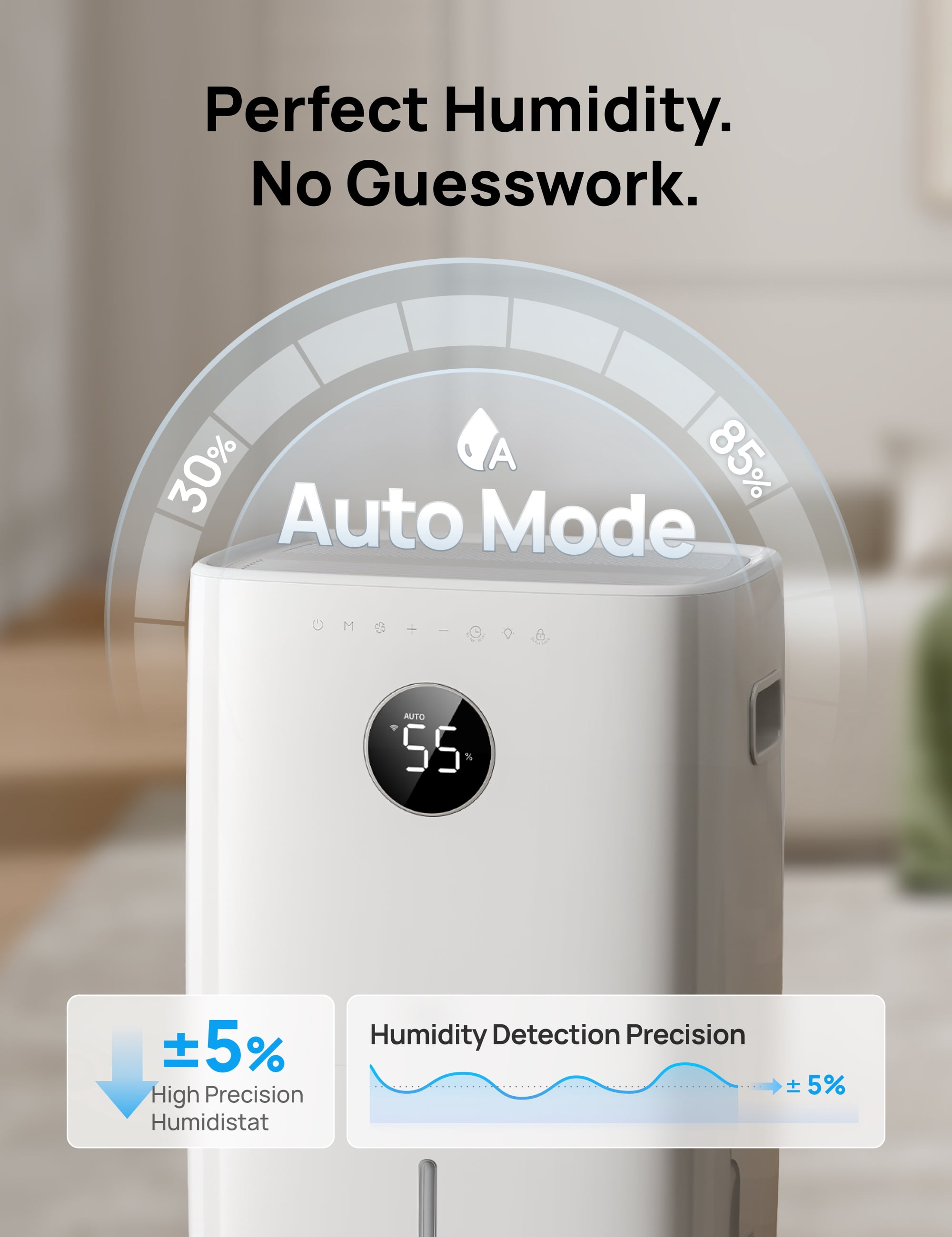 Dreo 110-Pint Smart Dehumidifier for Basement, 4500 Ft² for Large Room, 2 Gallon Water Tank, Auto/Comfort/Constant Mode Dehumidifiers for Home, Bedroom, Bathroom, with Drain Hose, White, 711S