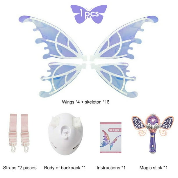 Alas de mariposa eléctricas brillantes con música, ala de hada móvil brillante para niños, fiesta de cumpleaños, Navidad y Halloween, vestido