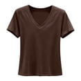 thumbnail image 4 of Womens Workout Tops Boxy Crop Cap Sleeve V Neck Basic Oversized Tshirts for Women Brown 4XL, 4 of 5