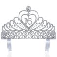 thumbnail image 1 of Janefashions Dulces Dieciséis 16 Años 16 Fiesta de Cumpleaños Blanco Claro Cristal Austriaco Diamante de Imitación Tiara de Metal Corona con Peines Princesa Plata T1629, 1 of 5