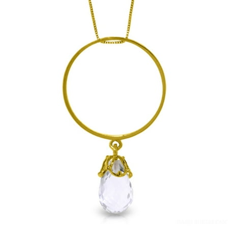 Galaxy Gold 3 Carat 14k Solid Gold Necklace with Natural White Topaz Charm Circle Pendant