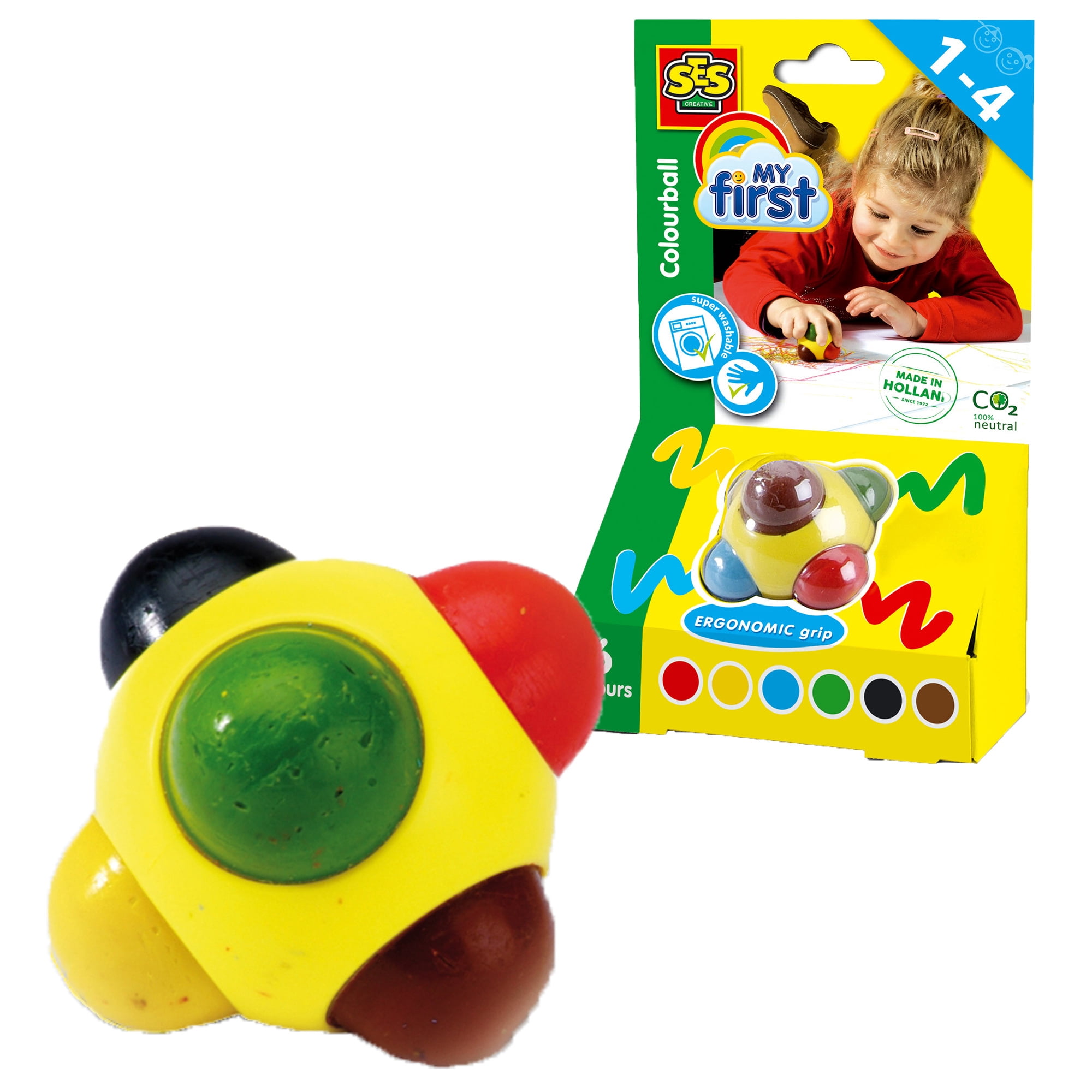SES Creative: My First Colorball - Drawing & Coloring Art Toy, Ergonomic Grip, 6 Bright Colors, Safe Developmental Activity, Baby-Toddler-Kids Ages 1+