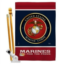 Breeze Decor BD-MI-HS-108406-IP-BO-D-US18-MC 28 x 40 in. Proud Marine Corps Americana Military Impressions Decorative Vertical Double Sided House Flag Set with Pole Bracket Hardware