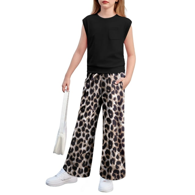 Conjunto de ropa Arshiner para niñas, 2 piezas, leopardo de 8 a 9 años