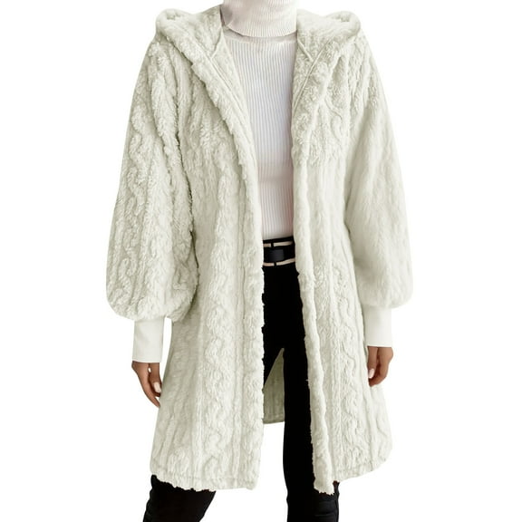Black*Friday ChaoHeng 2025 Jackets for Women Women's Solid Color Plush Hooded Jacket,Loose Fit Long Sleeve Lounge Coat