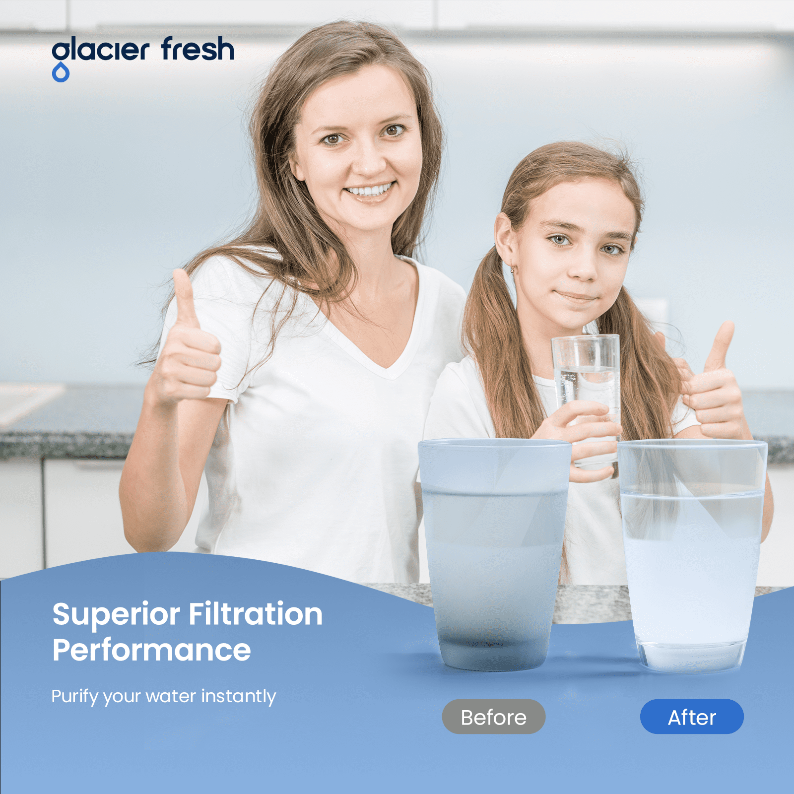 GLACIER FRESH RPWFE Refrigerator Water Filter, NSF/ANSI 53 & 372 Certified, Replacement for RPWF (Built-in CHIP), Compatible with GFE28GELDS, GFE28GYNFS, PFE28KELDS, PFE28KYNFS, GFD28GELDS, 4 Pack